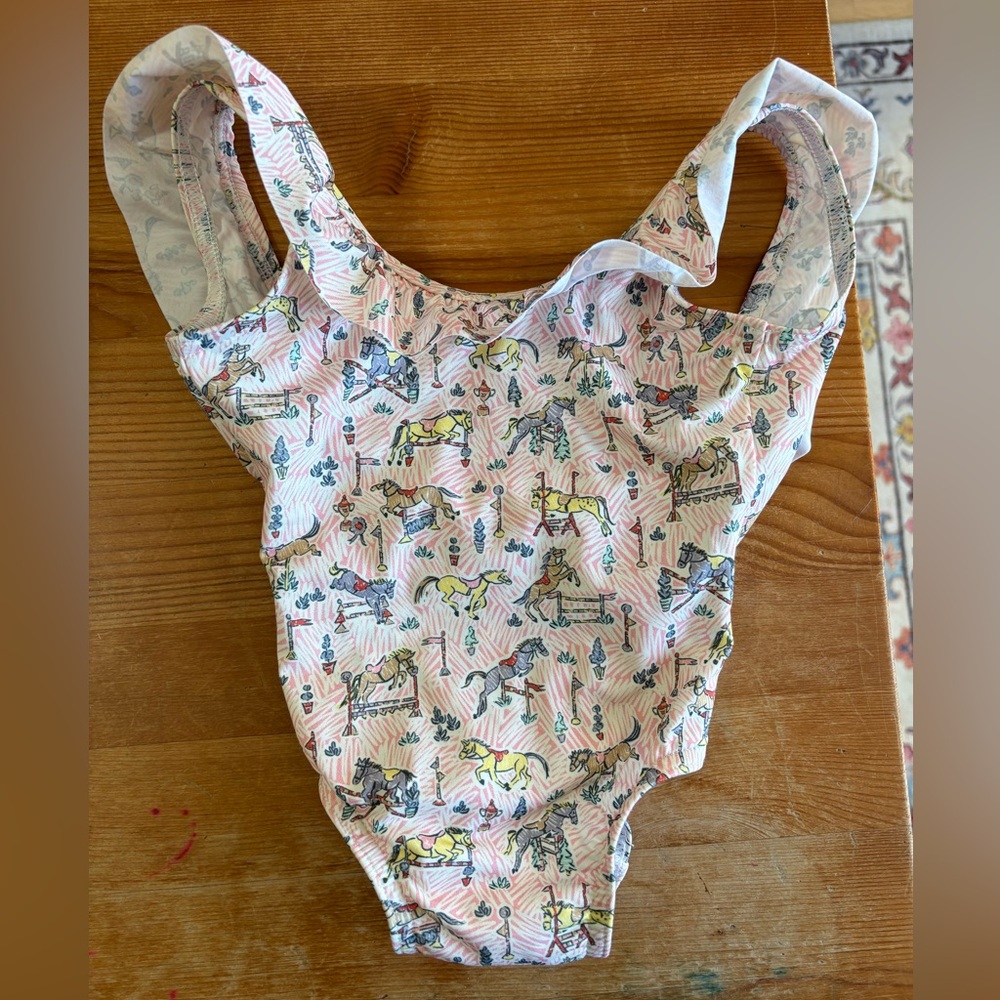 Olivier London Swimsuit Horse Equestrian Print Ruffle Baby Girl Kids Swim 6–12 M